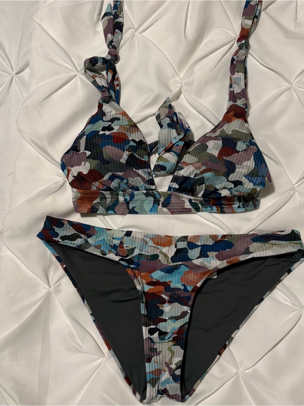 Becca Jane Camo Ribbed Bikini, Size Small